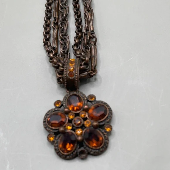 1928 Vintage Inspired Elegant Bronze Necklace with Amber Accents Stunning 1928 - Picture 4 of 5